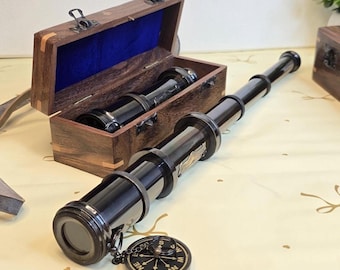 Personalized Brass Telescope, 14 or 16 Inch Engraved Spyglass, Working Pirate Telescope, Anniversary Gift for Husband, Boating Gift for Dad