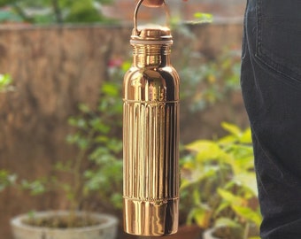 Botella de cobre personalizada a prueba de fugas para agua potable 34 fl oz con asa, cobre Ayurveda, regalo de aniversario hecho a mano, regalo de cumpleaños