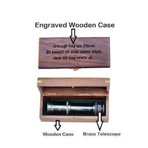 Personligt arbetsteleskop, kikare med graverbart träfodral, mässingsmonokular, gåvor för backpackers, anpassat kikarsikte för fågelskådning Engraved Wooden Box