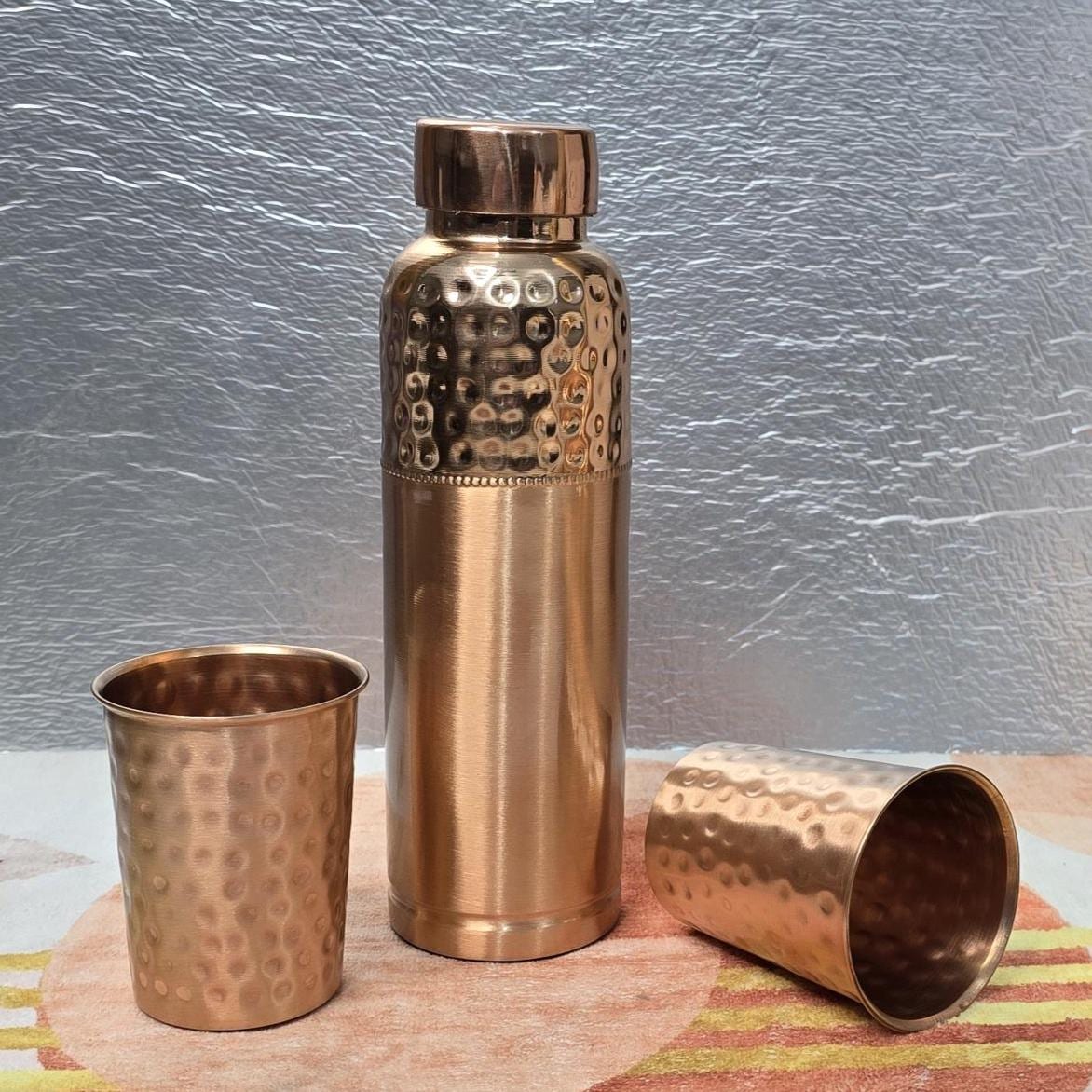 ネルデザインワークス　Solid copper bottle M Pure Copper Water Bottle 34oz With 2 Copper Tumblers (8oz Each