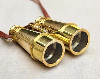 Personalized Brass Binoculars with Leather Case, Engraved Spyglass Gift