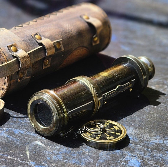 Personalized Working Telescope, Spyglass with Engravable Wooden Case, Brass Monocular Gifts for Backpackers, Custom Scope for Bird Watching