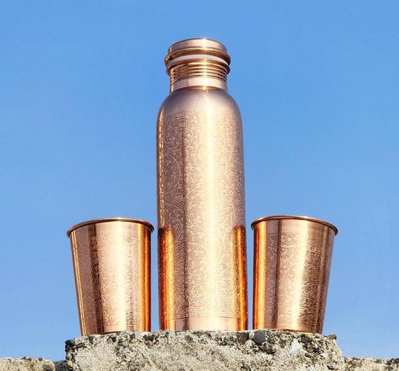 Personalized Copper Bottle 34oz, Leak Proof Copper Bottle with Tumblers for Drinking Water, Unique Design Yoga Bottle for Home, Water Bottle
