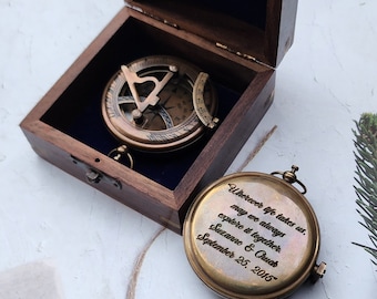 Personalized Working Compass Gift for Men, Engraved Sundial Compass, Baptism Keepsake, Unique Design Brass Gift, Birthday Gifts for Him