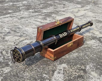 Brass Telescope, Pirate Spyglass Gift, Engraved Monocular for Sons Graduation, Steampunk Decor, Christmas Gift for Dad, Boating Accessory