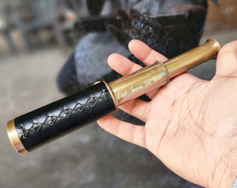 Handheld Telescope, Leather-Wrapped Spyglass, Nautical Gift for Him (Engraved)