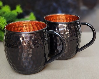 Black Moscow Mule Mugs: Pure Copper, Hammered Finish, 16oz