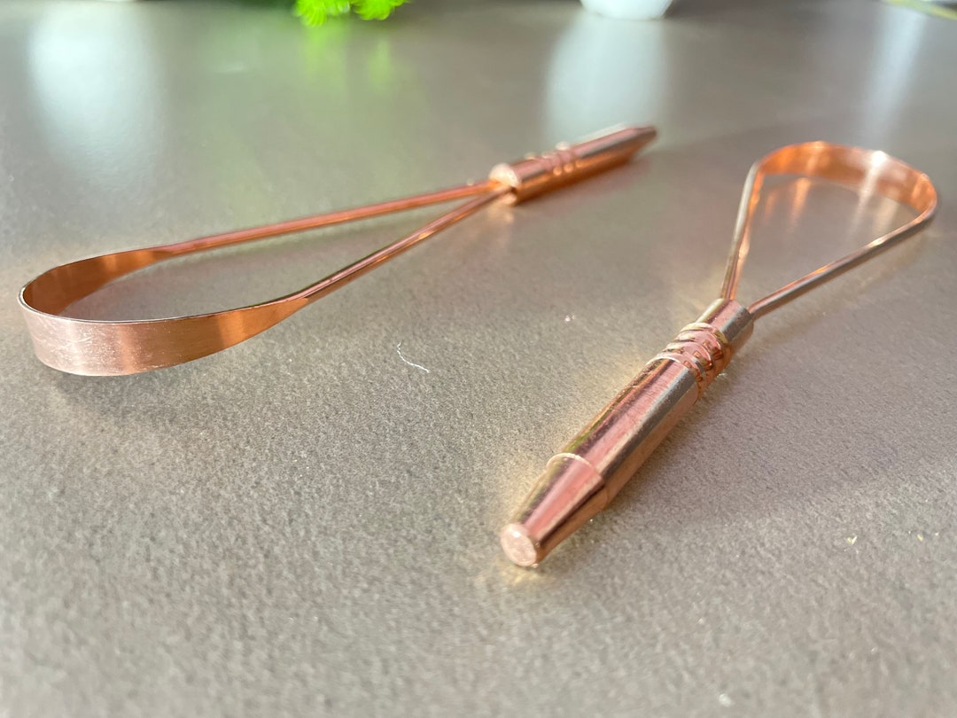 AWF Set of 2 Pure Copper Tongue Scraper Cleaners for Men and Women