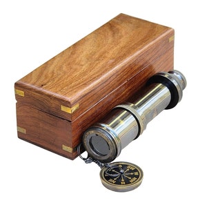 Personligt arbetsteleskop, kikare med graverbart träfodral, mässingsmonokular, gåvor för backpackers, anpassat kikarsikte för fågelskådning Plain Wooden Box