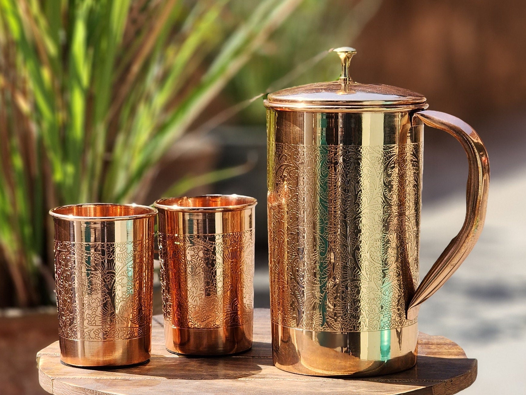 AWF Pure Copper Water Jug Pitcher 50 Fl Oz With Copper Tumblers