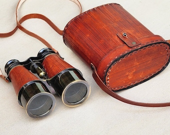 Personalized Binoculars with Engraved Case, Antique Style Brass Gifts for Him, Dad, Son, Husband, Special Birthday Gift for Backpackers