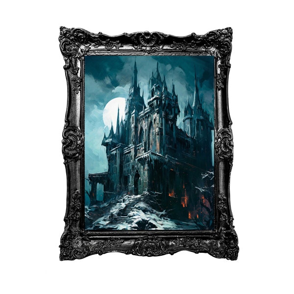 Oil Painting. Van Helsing's Château. VII original artwork. painting. Print. Poster. Gothic Home Decor.