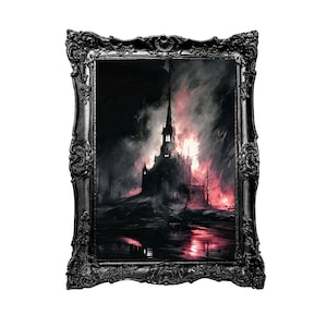 Pintura al óleo. Capilla ardiente. VI. Obra de arte original. Pintura. Impresión. Póster. Decoración gótica para el hogar.