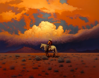 The lone ranger VIIX. Original oil artwork. Digital download. Cowboy western painting. Digital art Print. Poster. Gothic Home Decor.