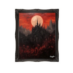 Oil Painting. Dracula's Castle Blood moon VIII. original artwork. painting. Print. Poster. Gothic Home Decor.