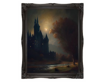 Oil Painting. River Castle darkness VI. original artwork. painting. Print. Poster. Gothic Home Decor.