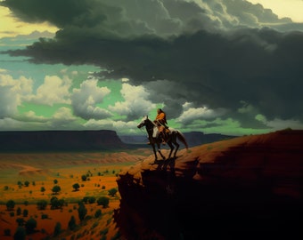 The American dream. Original oil artwork. Digital download. Cowboy western painting. Digital art Print. Poster. Gothic Home Decor.