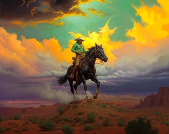 The lone ranger VXII. Original oil artwork. Digital download. Cowboy western painting. Digital art Print. Poster. Gothic Home Decor.