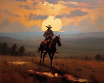 Cowboy Sunset . original artwork. painting. Print. Poster. western style Home Decor. DIGITAL DOWNLOAD