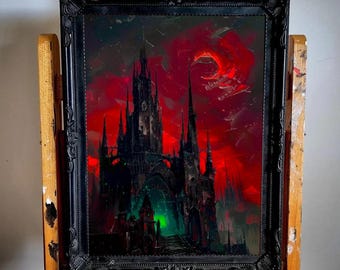 Dracula's Castle. Version V. Oil Painting Print, Gothic Home Decor. No frame.