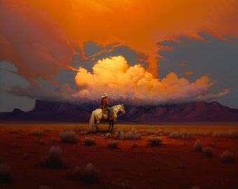 The lone ranger VII. Original oil artwork. Cowboy western painting. Digital art Print. Poster. Gothic Home Decor. Portrait version.
