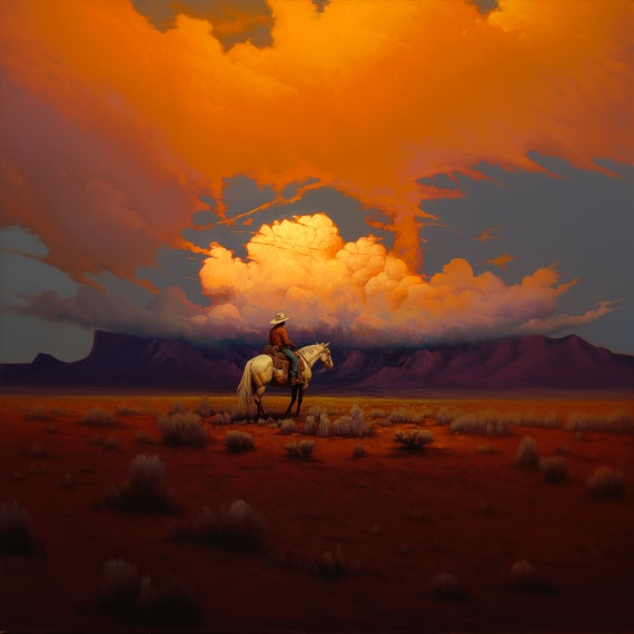 The lone ranger VII. Original oil artwork. Digital download. Cowboy western painting. Digital art Print. Poster. Gothic Home Decor.