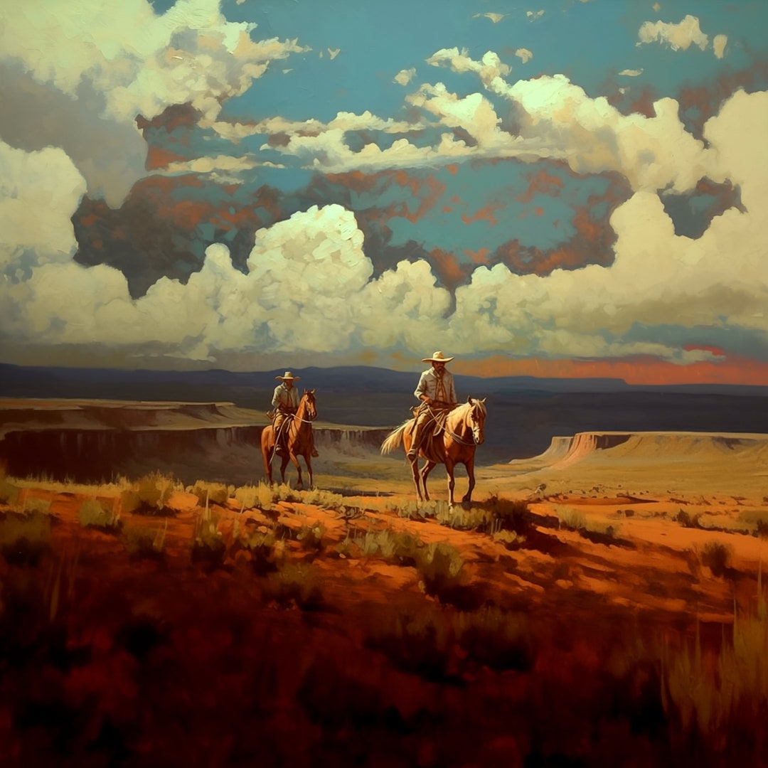 The Riders VXXI Art Print | Western Oil Painting Poster. Portrait ...