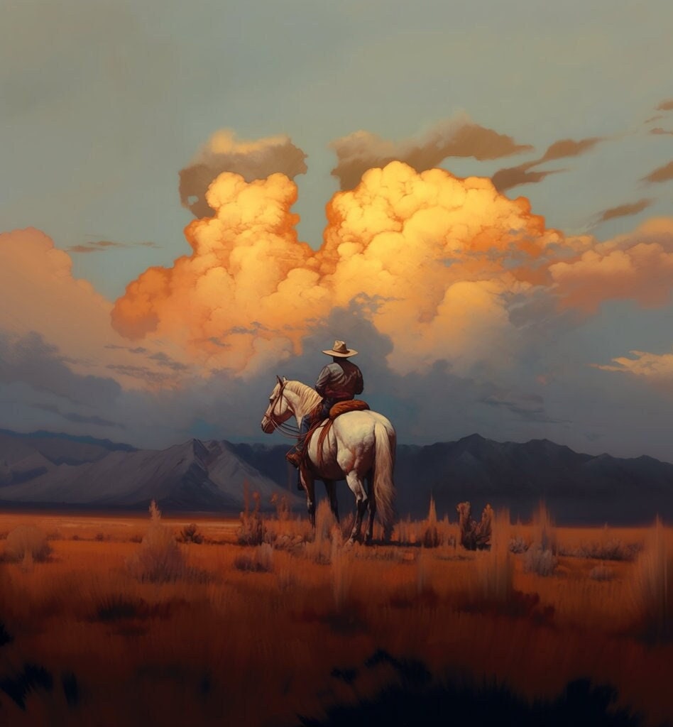 Once Upon a Time in the West. Original oil artwork. Cowboy western painting. Digital art Print. Poster. Gothic Home Decor.