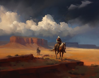 Impression d'art de peinture à l'huile western cowboy, décoration d'intérieur gothique