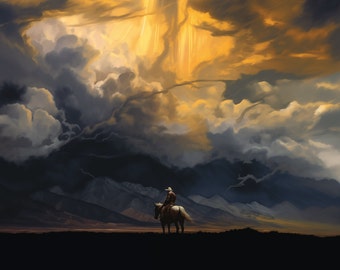 The Searcher. Original oil artwork. Digital download. Cowboy western painting. Digital art Print. Poster. Gothic Home Decor.