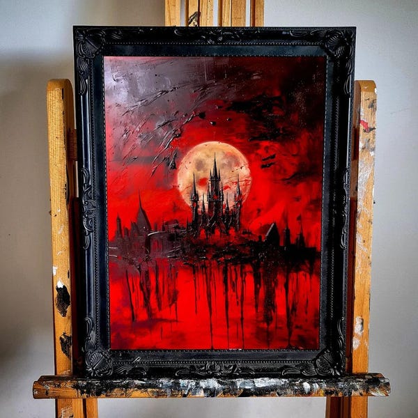 Dracula's Castle Oil Painting Print, Gothic Home Decor. No frame.