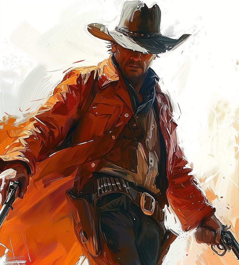 Justified VI. Original Oil Artwork. Cowboy Western Painting. Digital