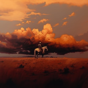 De eenzame ranger VXXI. Origineel olieverfschilderij. Cowboy western schilderij. Digitale kunstafdruk. Affiche. Gotisch woondecoratie.