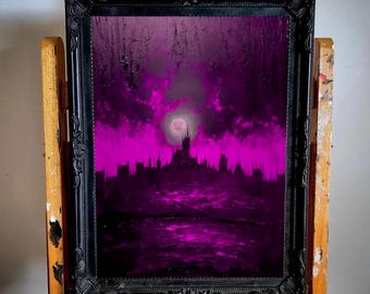 Dracula's Castle. Version IIII. Oil Painting Print, Gothic Home Decor. No frame.