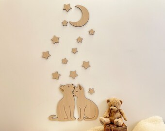 Baby room wall decoration / Children's room / Rabbit, Cat, Wooden deer / personalized gift for child / Original wooden decoration