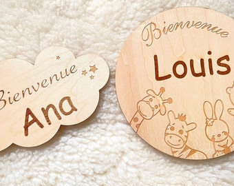 Carte bienvenue personnalisée en bois  / Carte étape naissance / prénom bébé enfant / cadeau naissance grossesse maman / faire part