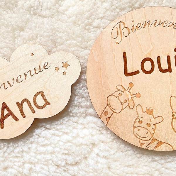 Carte bienvenue personnalisée en bois  / Carte étape naissance / prénom bébé enfant / cadeau naissance grossesse maman / faire part