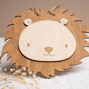 LION wooden door plaque customizable with your child's first name / Children's room decor / Christmas gift, Birthday 1 year 2 years