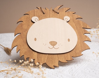 Plaque de porte en bois LION personnalisable au prénom de votre enfant / Décor de chambre enfant / Cadeau de Noël, Anniversaire 1 an 2 ans