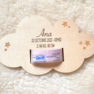 Engraved wooden cloud plaque / Birth souvenir bracelet / birth gift / baby souvenir box image 2