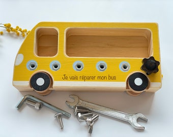 Personalized wooden bus / Bus-shaped toolbox / birthday gift for child / Montessori Apprentice Toys for 3 4 to 5 Years
