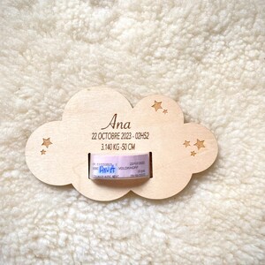 Engraved wooden cloud plaque / Birth souvenir bracelet / birth gift / baby souvenir box image 5