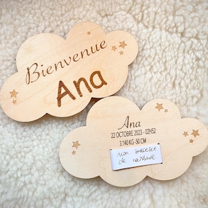 Engraved wooden cloud plaque / Birth souvenir bracelet / birth gift / baby souvenir box image 4