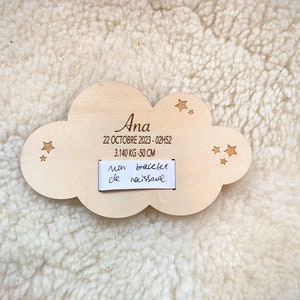 Engraved wooden cloud plaque / Birth souvenir bracelet / birth gift / baby souvenir box image 3