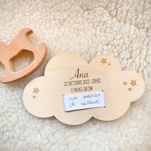 Engraved wooden cloud plaque / Birth souvenir bracelet / birth gift / baby souvenir box image 1