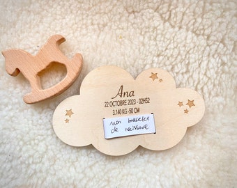 Engraved wooden cloud plaque / Birth souvenir bracelet / birth gift / baby souvenir box