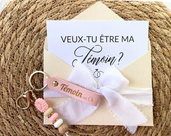 Carte Demande Témoin Mariage avec Porte-Clés Personnalisé « Témoin en Or » – Coffret Cadeau Élégant avec Enveloppe & Ruban