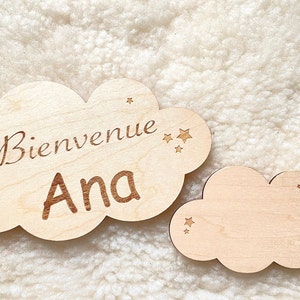 Engraved wooden cloud plaque / Birth souvenir bracelet / birth gift / baby souvenir box image 9