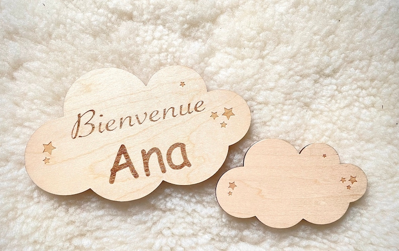 Engraved wooden cloud plaque / Birth souvenir bracelet / birth gift / baby souvenir box image 9