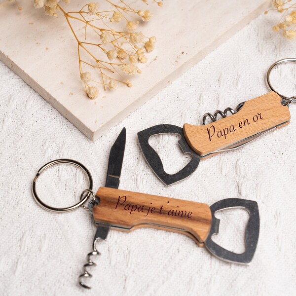 Personalized key ring / Knife bottle opener / Corkscrew / Grandfather Mother's Day gift / Birthday witnesses EVG EVJF Wedding